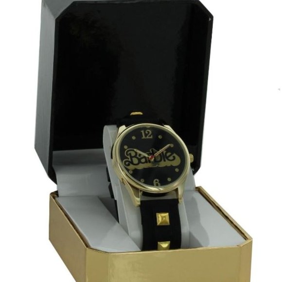 A1-NWT 2015 Barbie Black and Gold Studded Working 3 Hand Watch main image 5